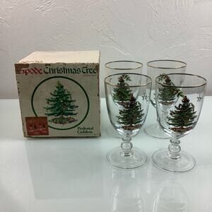 Spode Christmas tree pedestal Goblets set of 4 old stock NEW